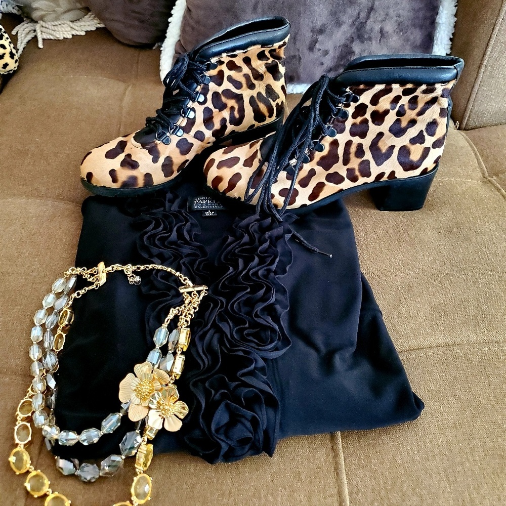 💯Donald J. Pliner Pony Hair Leopard Boots NWOT